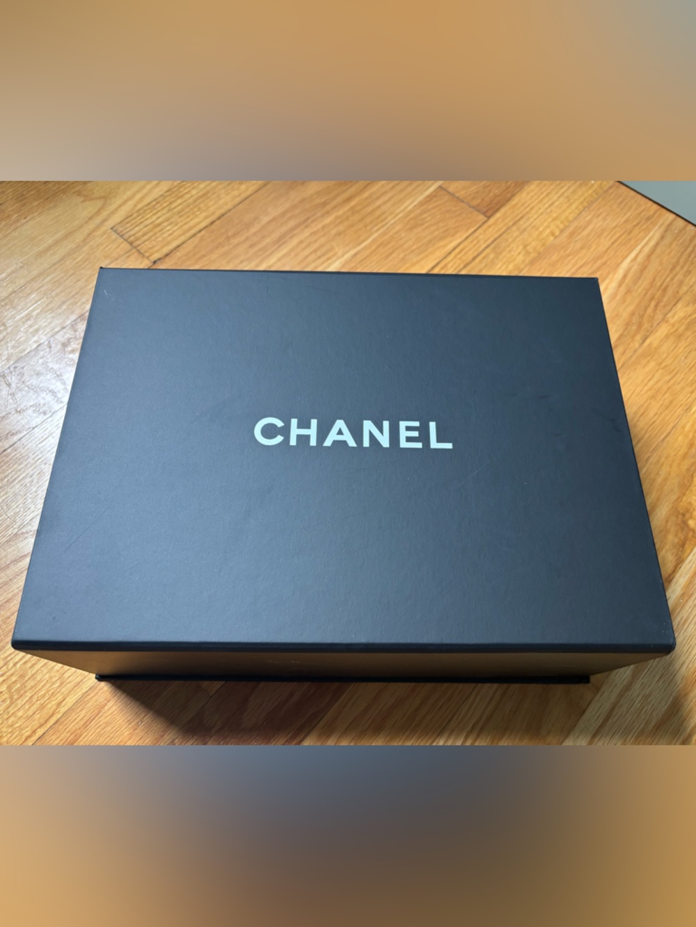 CHANEL Black Gift Box with White Camellia and Branded Ribbon